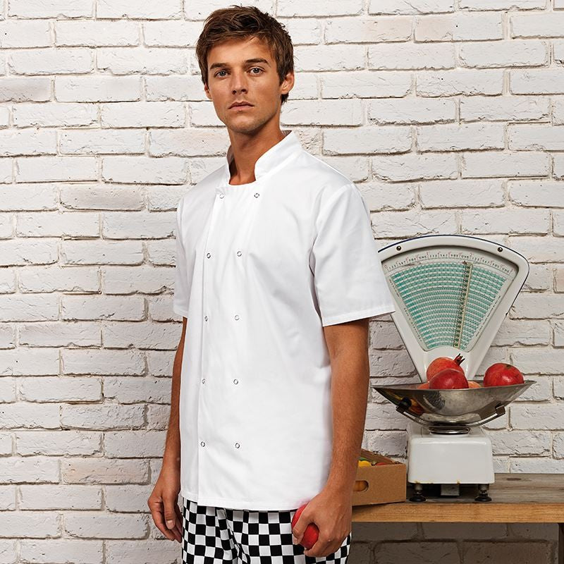 Studded Front Short Sleeve Chef's Jacket