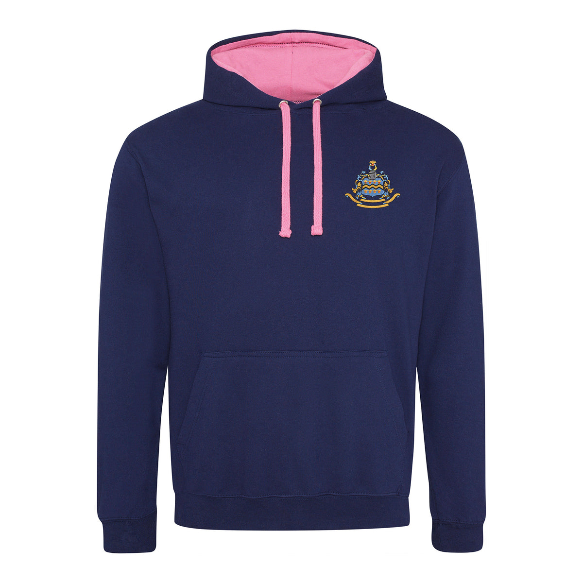 Pocklington Varsity Hoodie - Crest Only | OXFORD NAVY/CANDYFLOSS PINK
