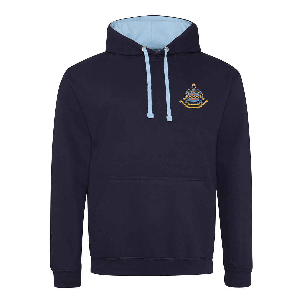 Pocklington Varsity Hoodie - Crest Only | NEW FRENCH NAVY/SKY BLUE