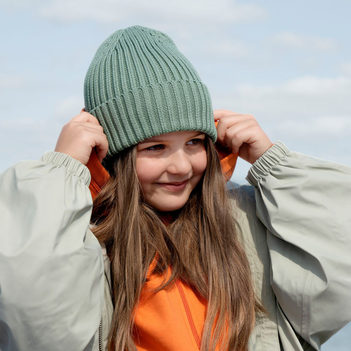 Organic Cotton Kids Beanie | DUSTY GREEN