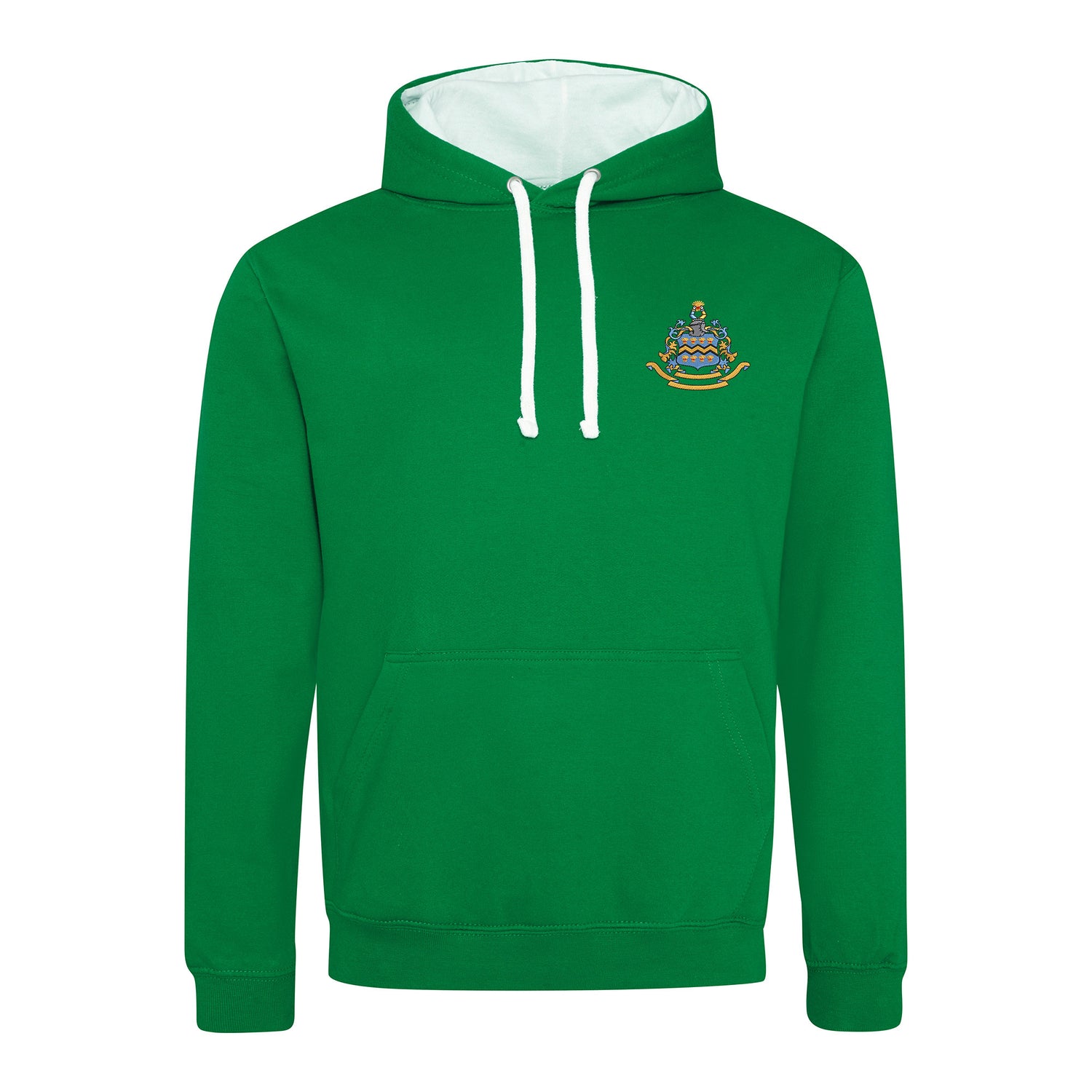 Pocklington Varsity Hoodie - Crest Only | KELLY GREEN/ARCTIC WHITE