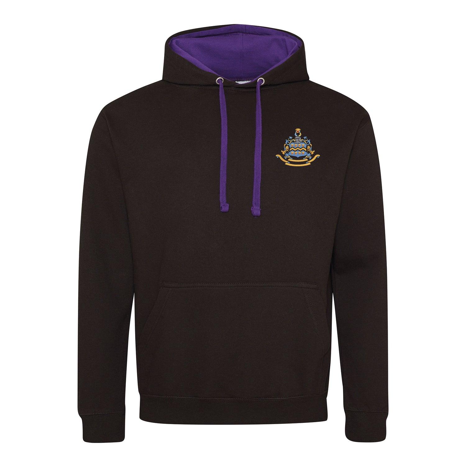 Pocklington Varsity Hoodie - Crest Only | JET BLACK/PURPLE