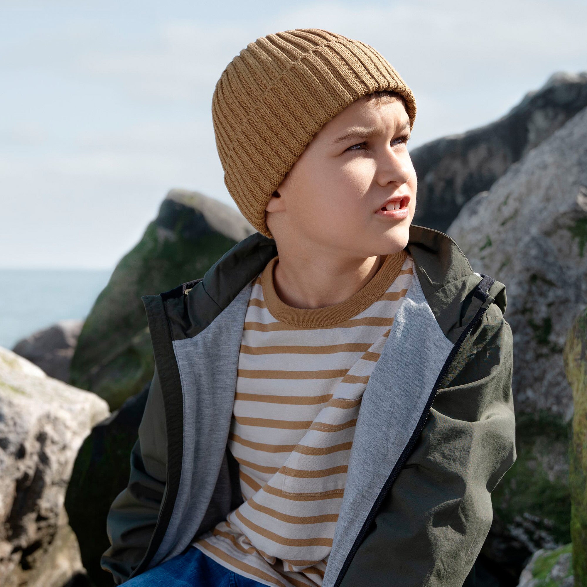 Organic Cotton Kids Beanie | ALMOND