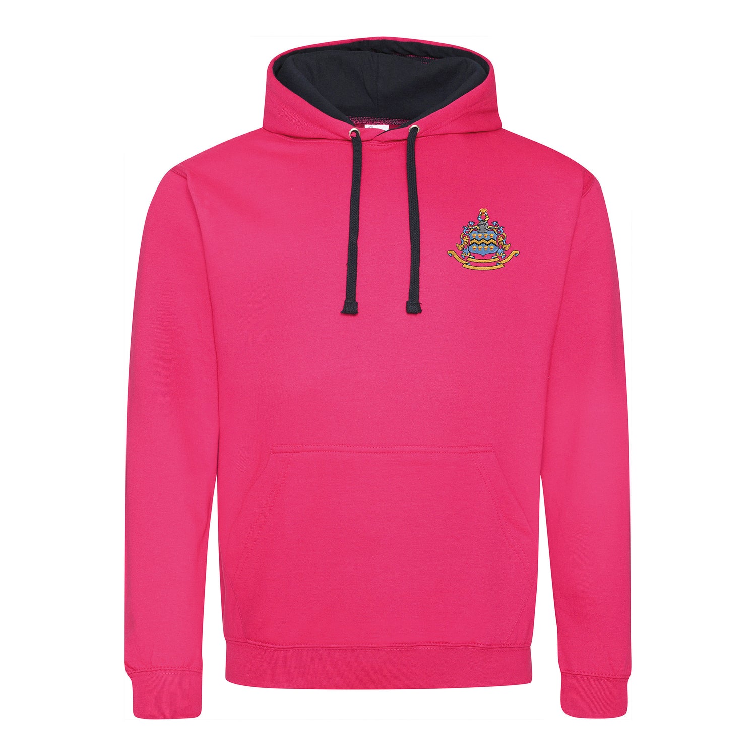 Pocklington Varsity Hoodie - Crest Only | HOT PINK/FRENCH NAVY
