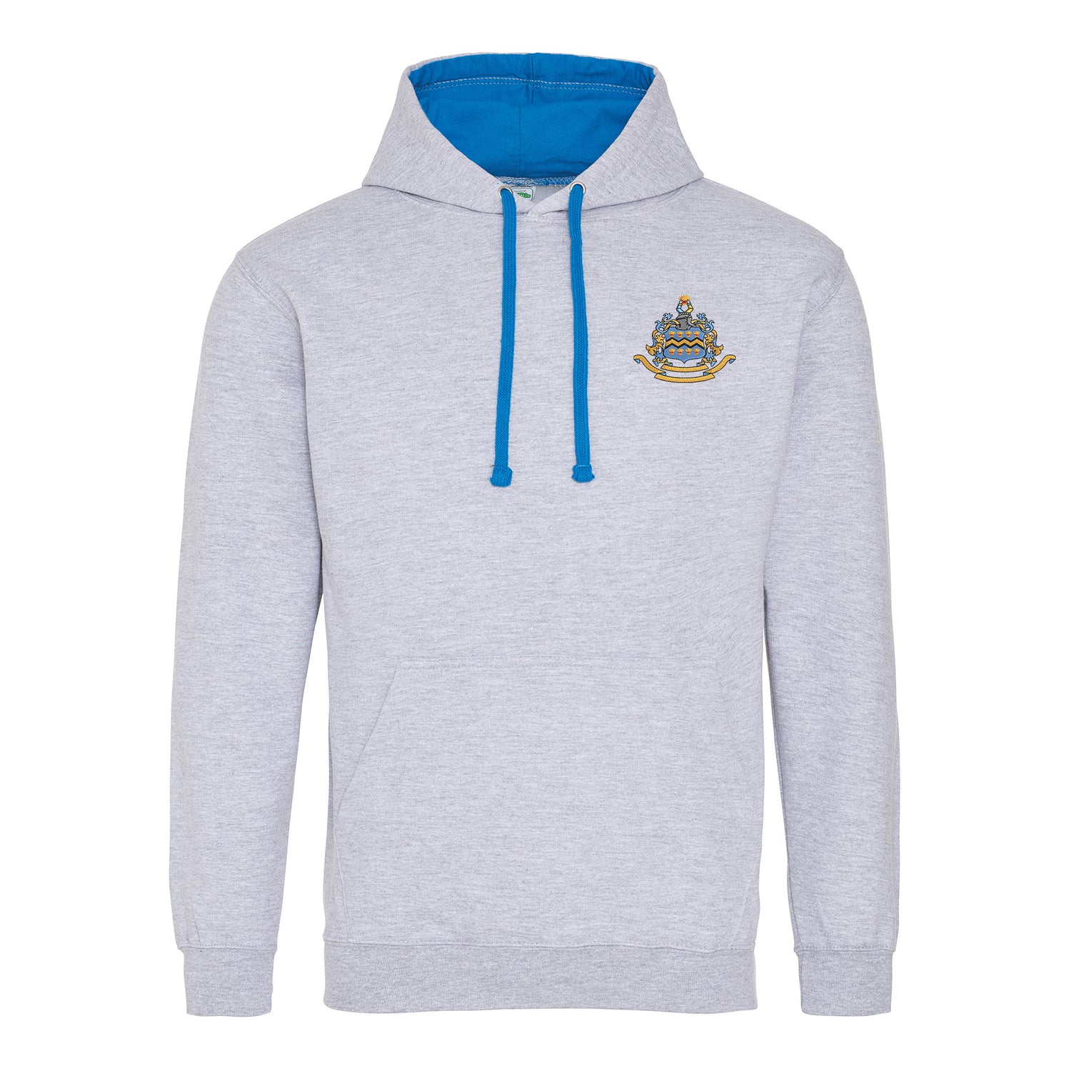 Pocklington Varsity Hoodie - Crest Only | HEATHER GREY/SAPPHIRE BLUE