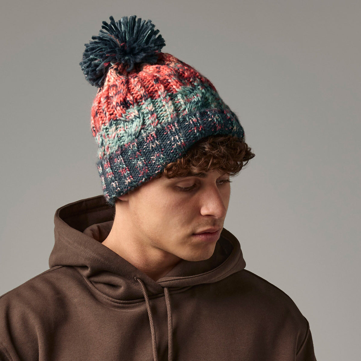 Corkscrew Pom Pom Beanie | MARINE SPLASH