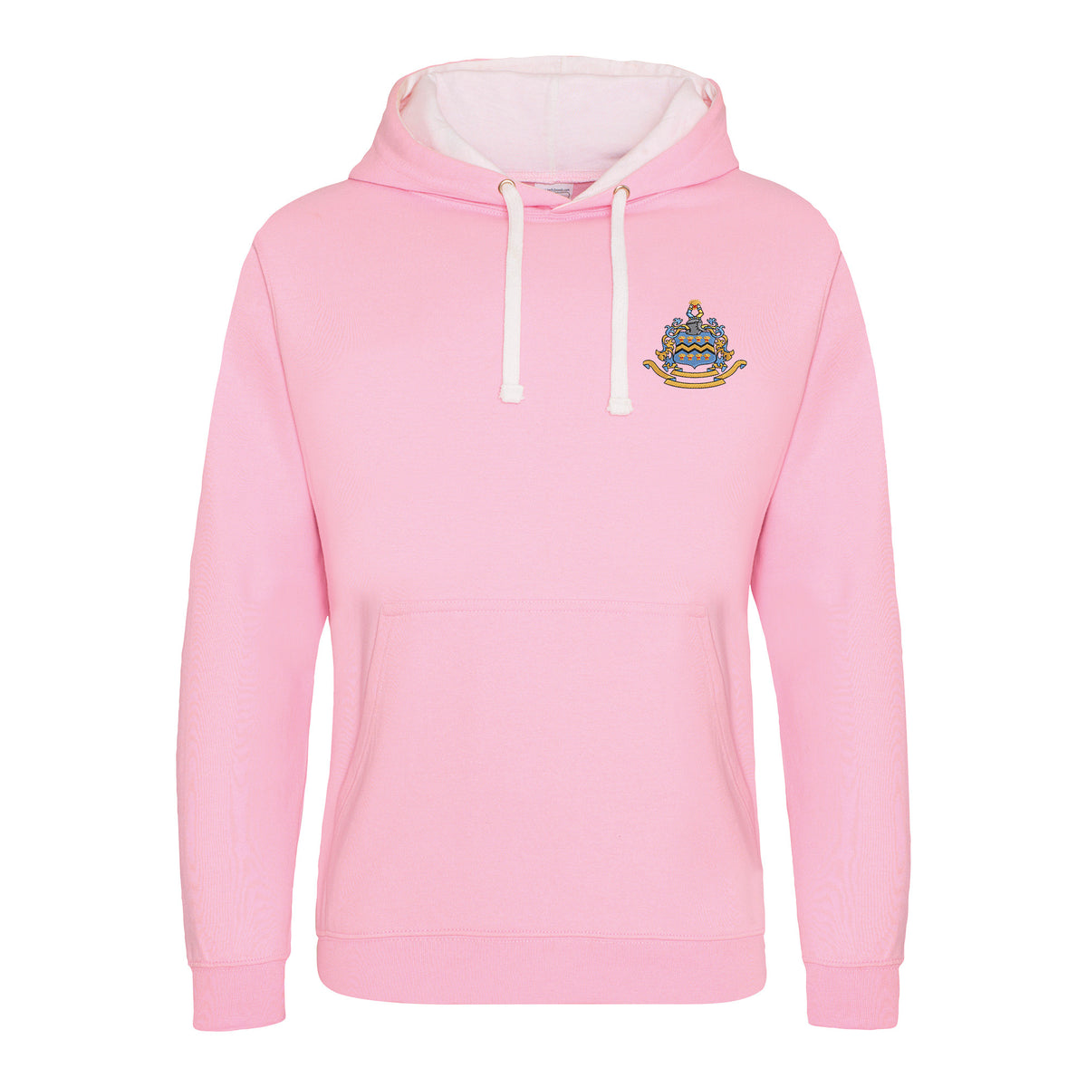 Pocklington Varsity Hoodie - Crest Only | BABY PINK/ARCTIC WHITE