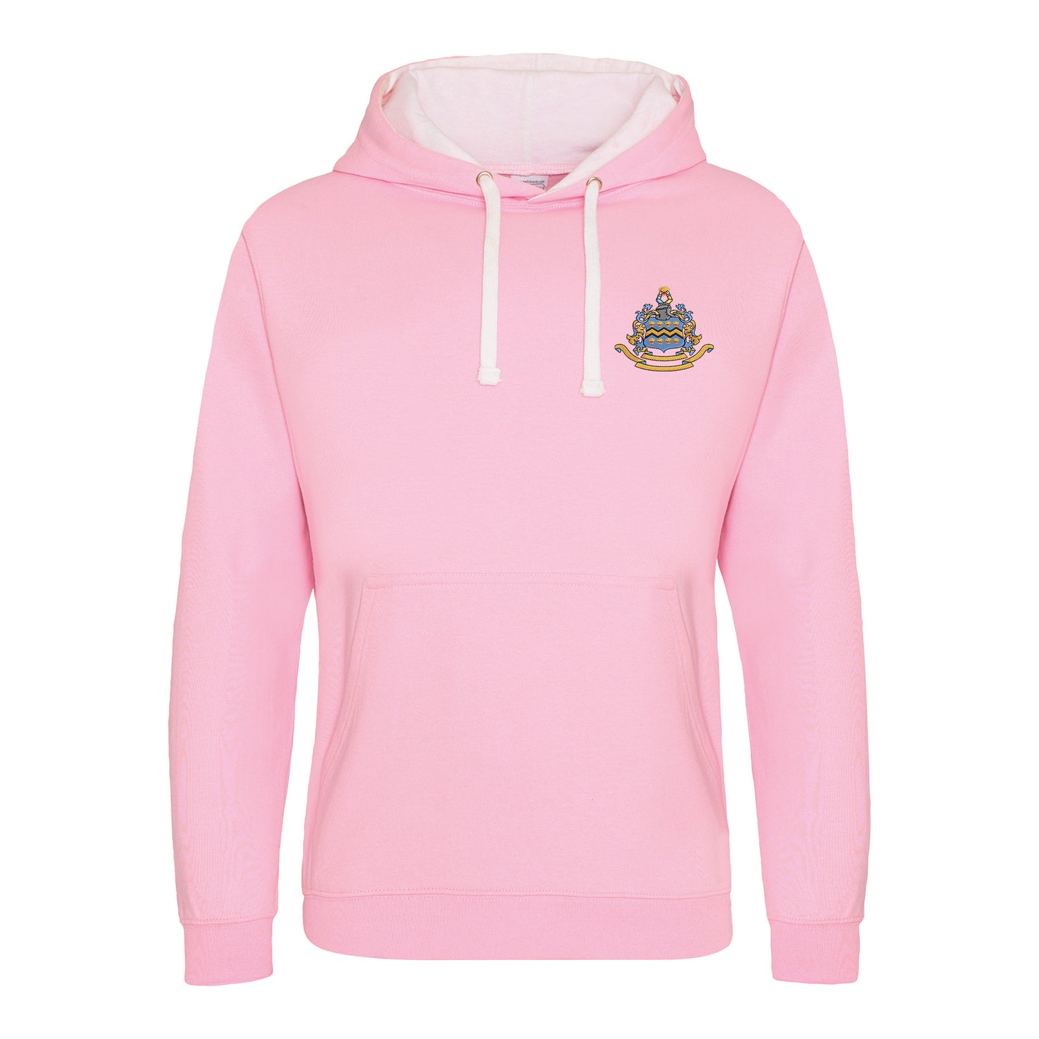 Pocklington Varsity Hoodie - Crest Only | BABY PINK/ARCTIC WHITE