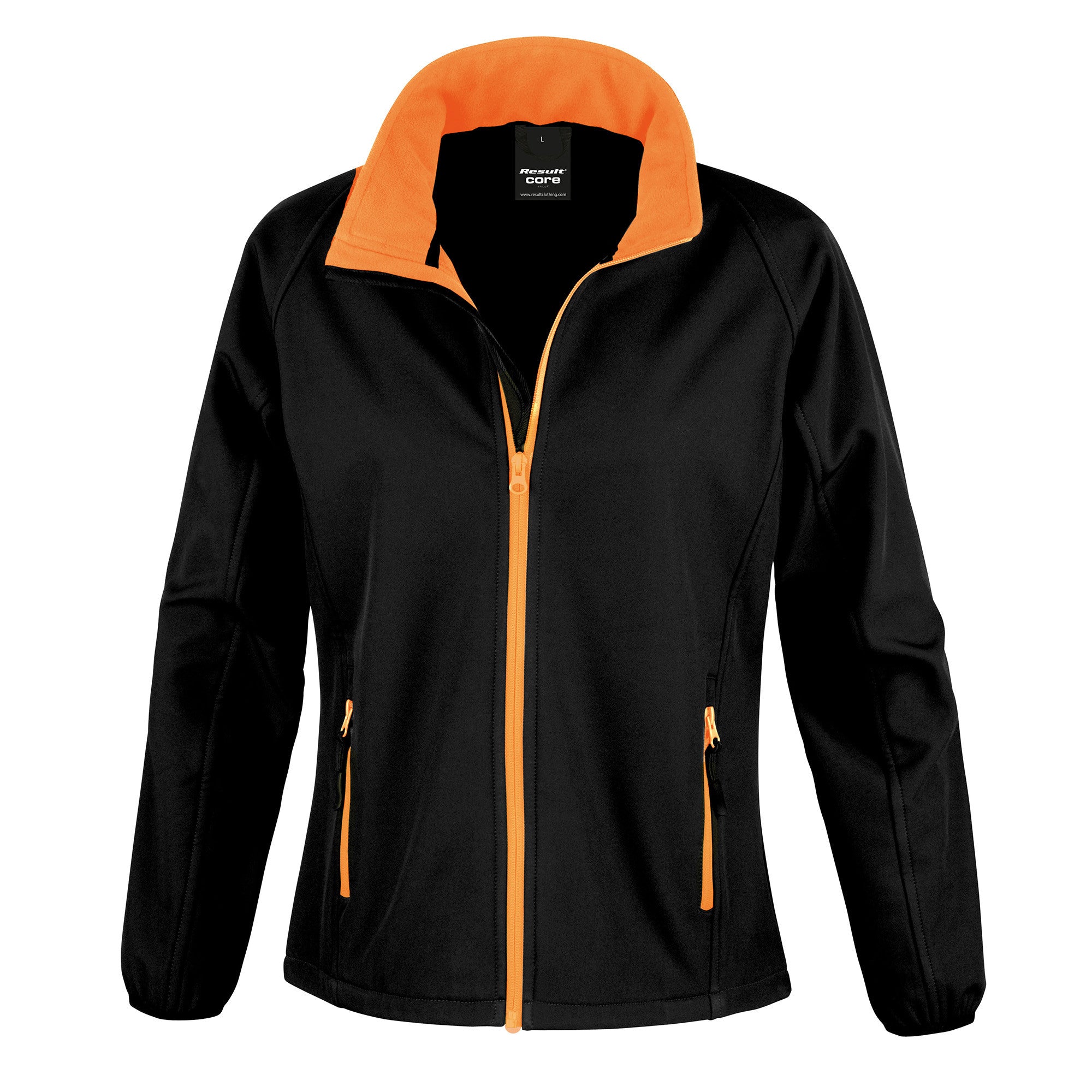 Womens Core Printable Softshell Jacket | BLACK/ORANGE