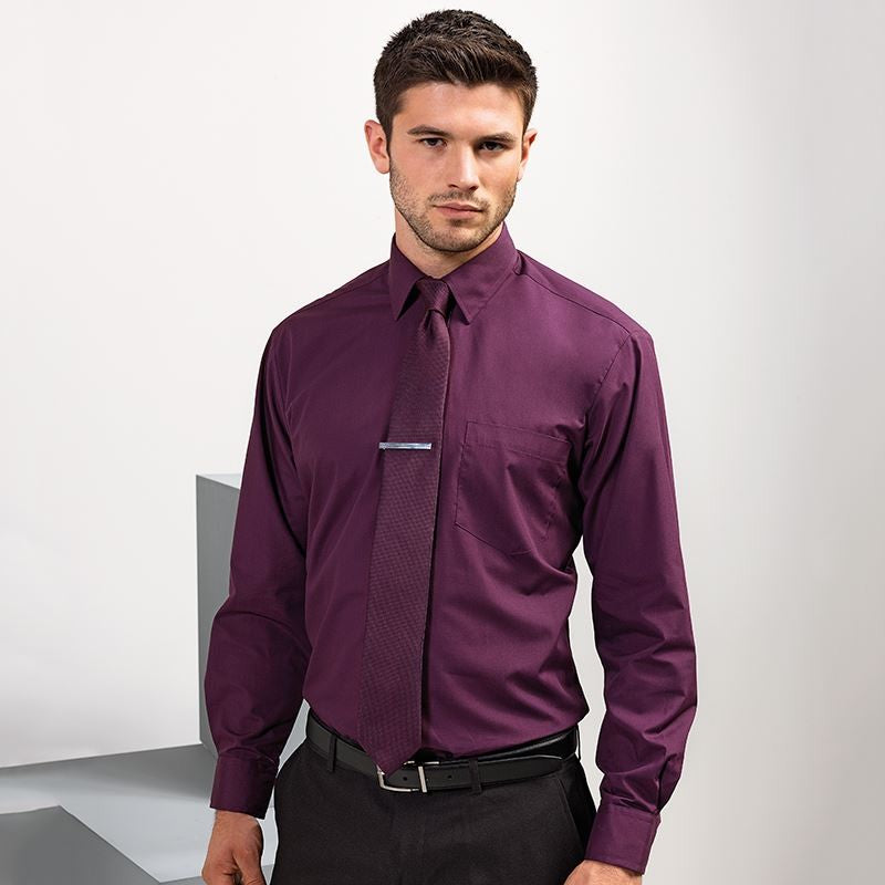 Poplin Long Sleeve Shirt | AUBERGINE