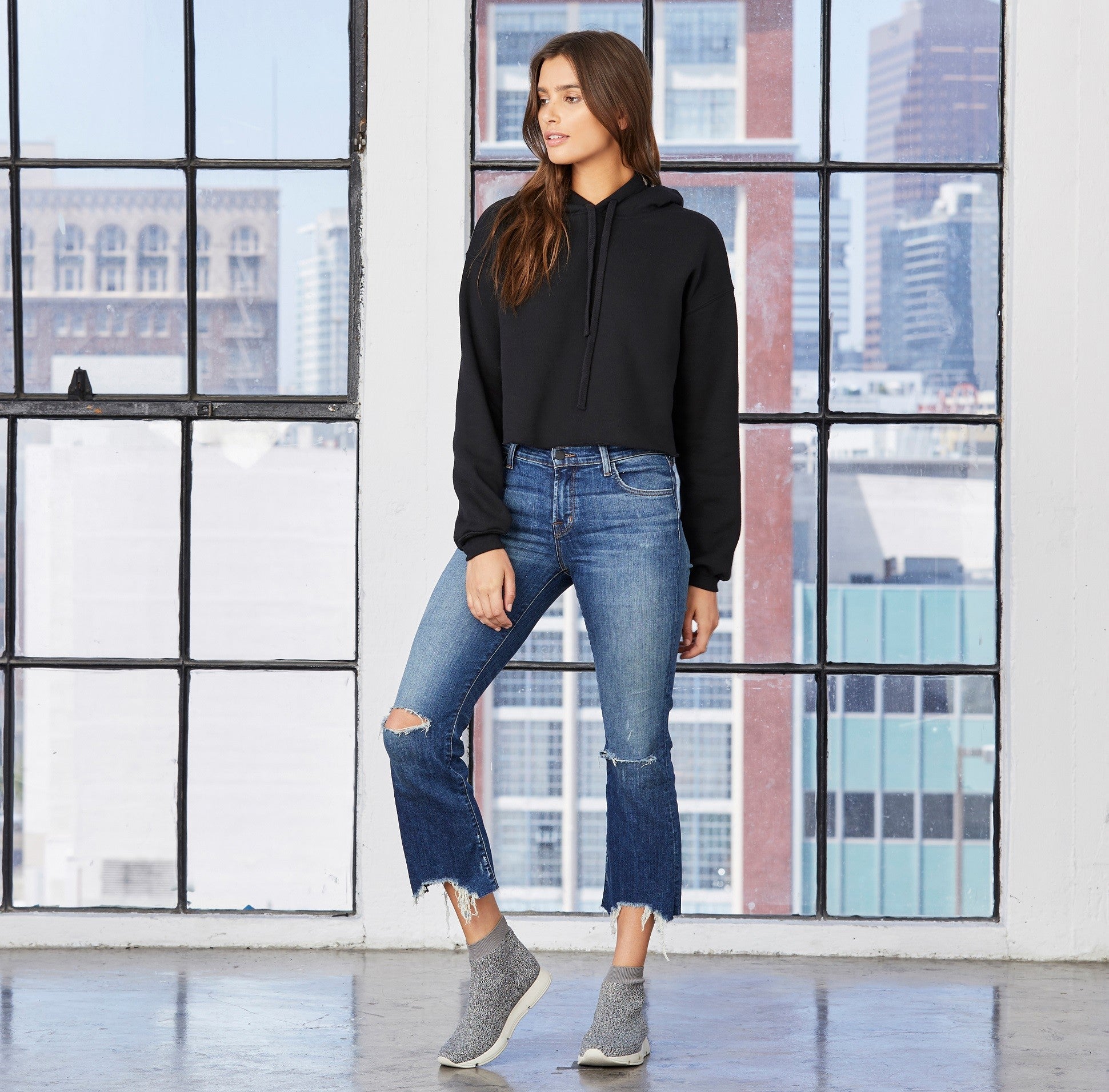 Women's Cropped Fleece Hoodie | DARK GREY HEATHER