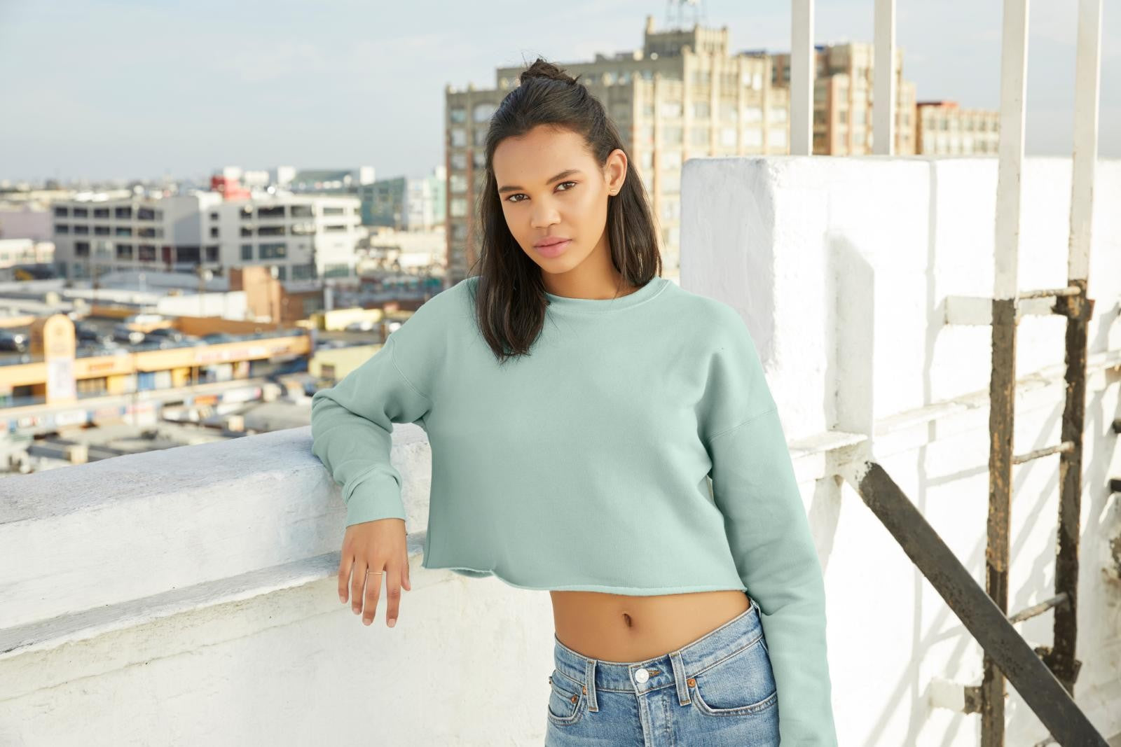 Women's Cropped Crew Fleece | DUSTY BLUE