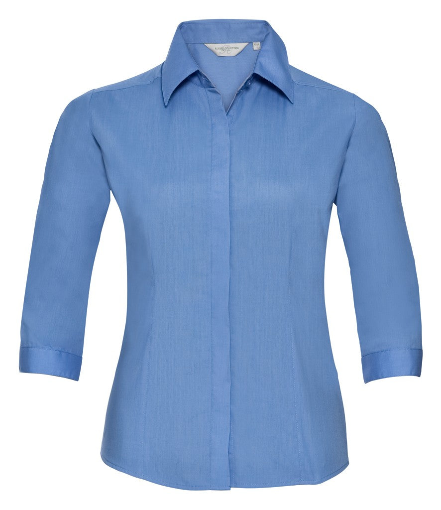 Ladies 3/4 Sleeve Polyester Easy Care Fitted Poplin Shirt | CORPORATE BLUE