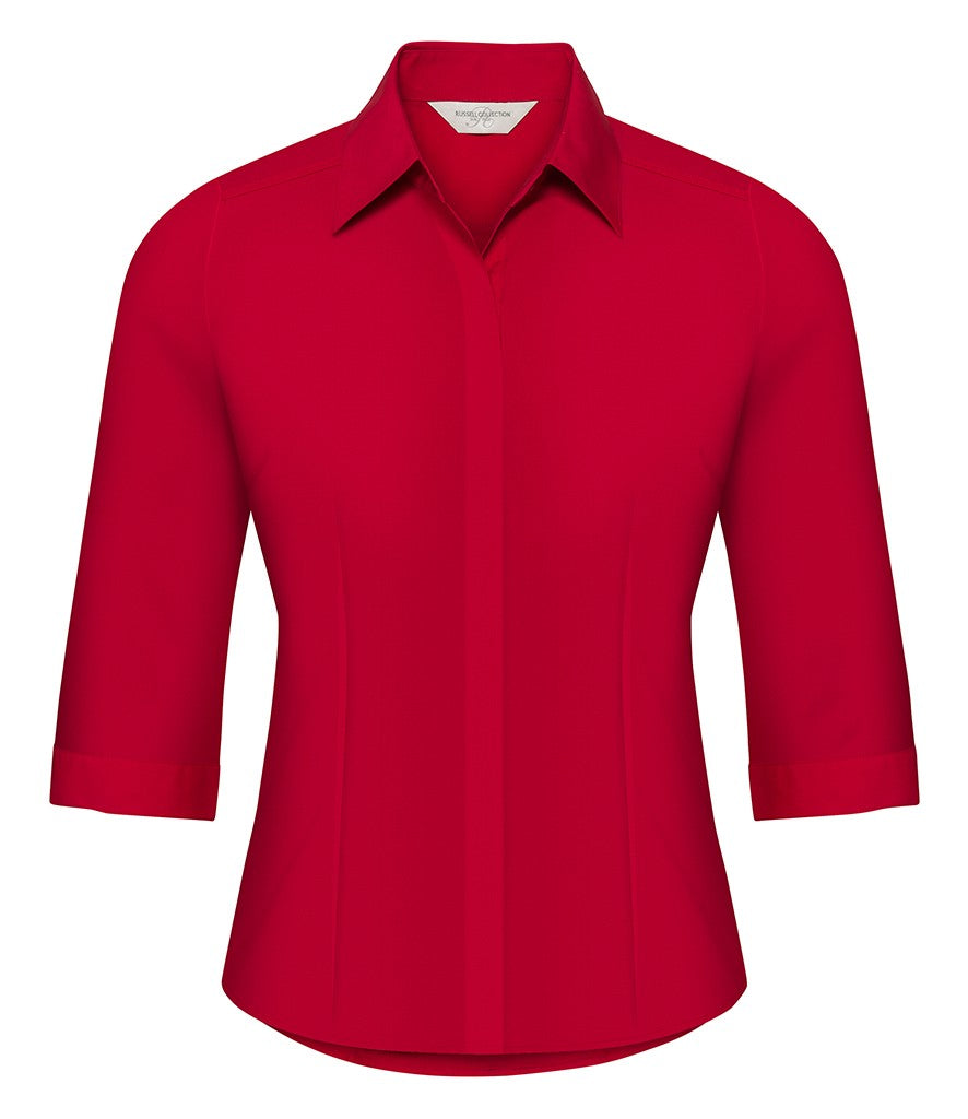 Ladies 3/4 Sleeve Polyester Easy Care Fitted Poplin Shirt | CLASSIC RED