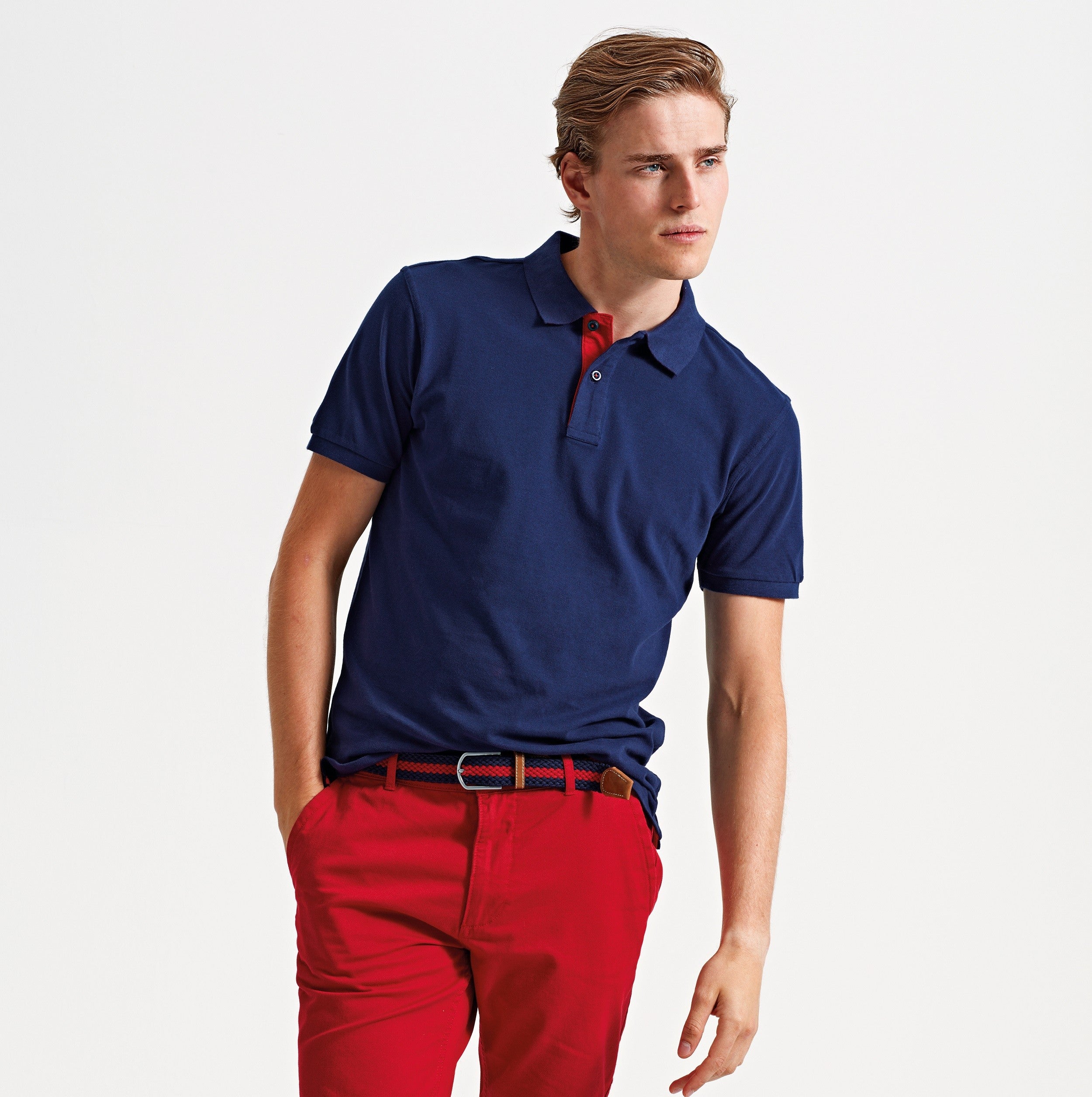 Men's Classic Fit Contrast Polo | RED/WHITE