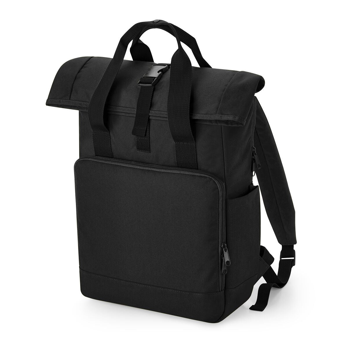 Recycled Twin Handle Roll-Top Laptop Backpack | BLACK