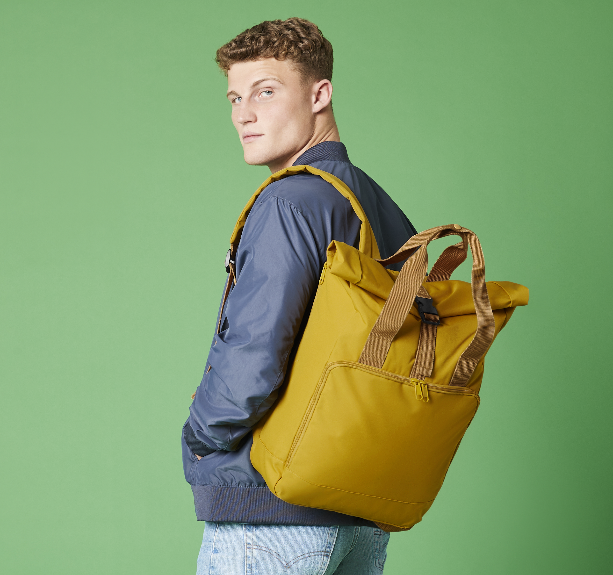 Recycled Twin Handle Roll-Top Laptop Backpack | MUSTARD