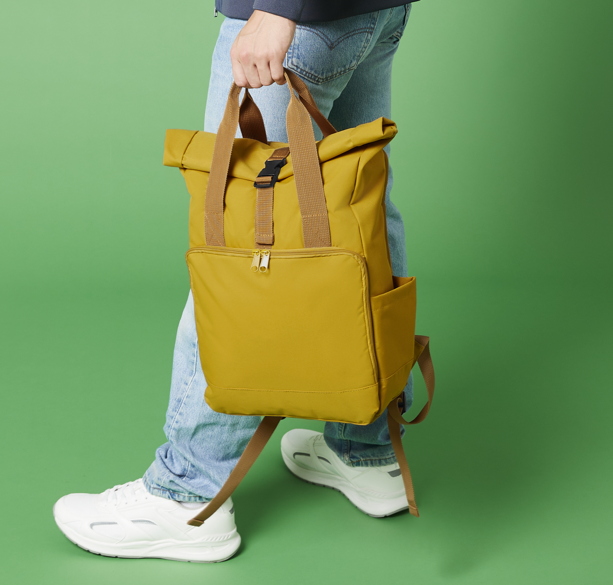 Recycled Twin Handle Roll-Top Laptop Backpack | GREY MARL