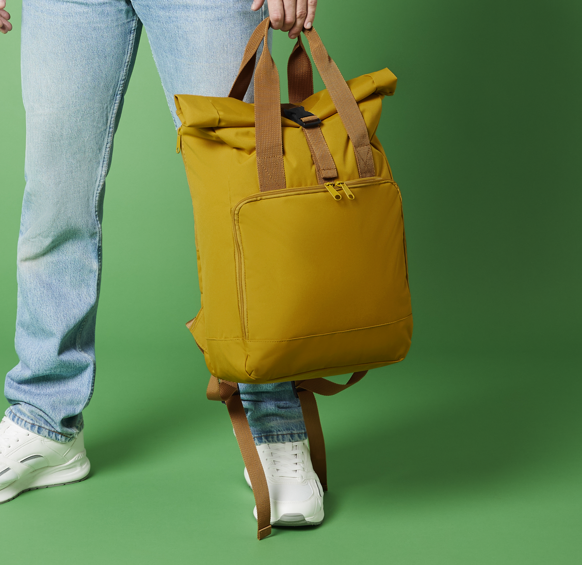 Recycled Twin Handle Roll-Top Laptop Backpack | MUSTARD