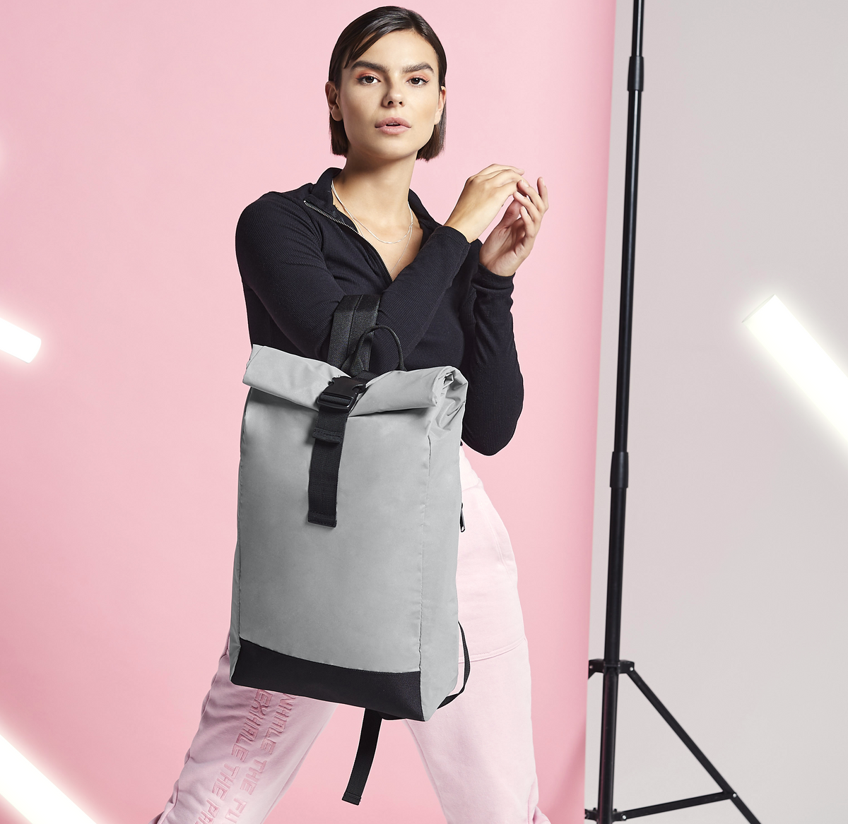 Reflective Roll-Top Backpack | BLACK REFLECTIVE