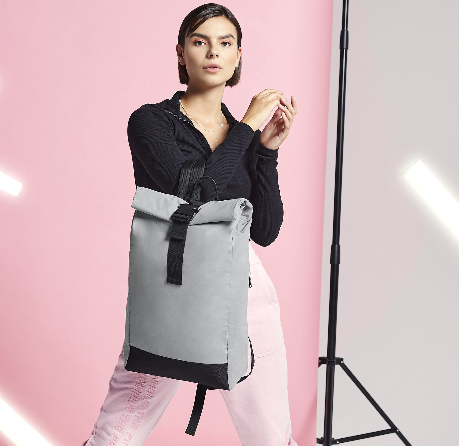Reflective Roll-Top Backpack | BLACK REFLECTIVE