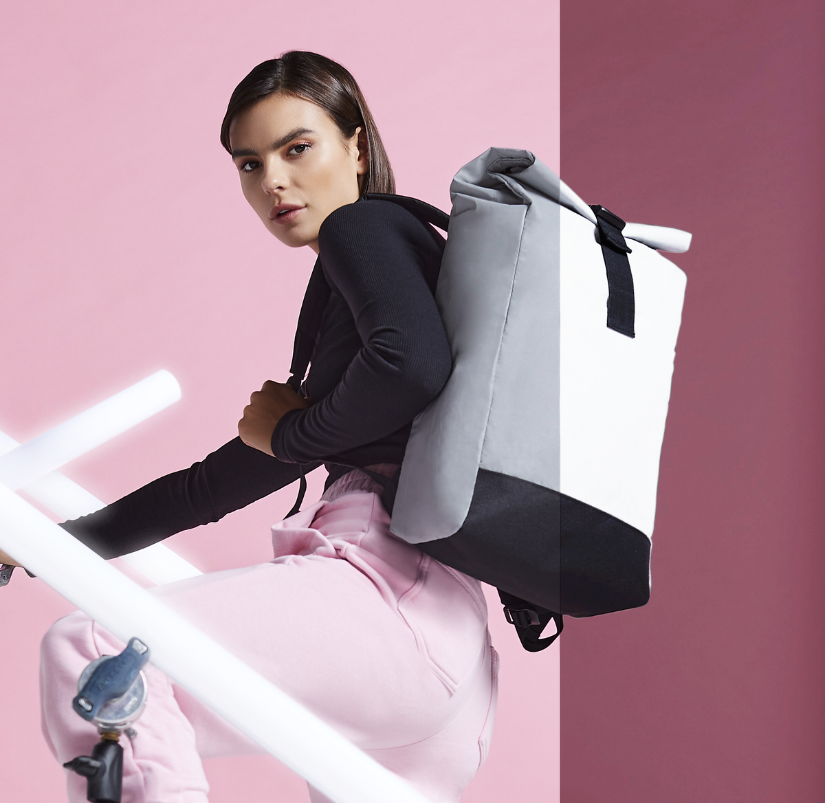 Reflective Roll-Top Backpack | BLACK REFLECTIVE
