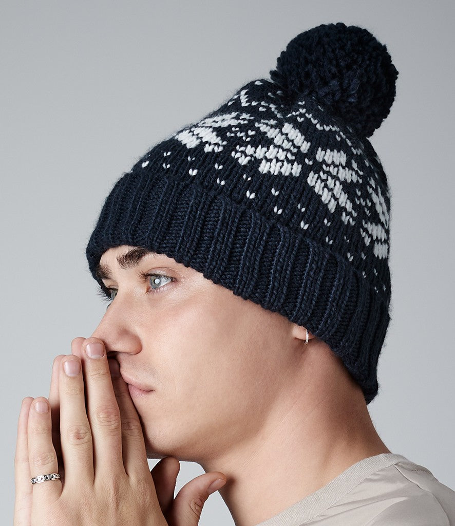 Fair Isle Snowstar Beanie | BLACK/WHITE