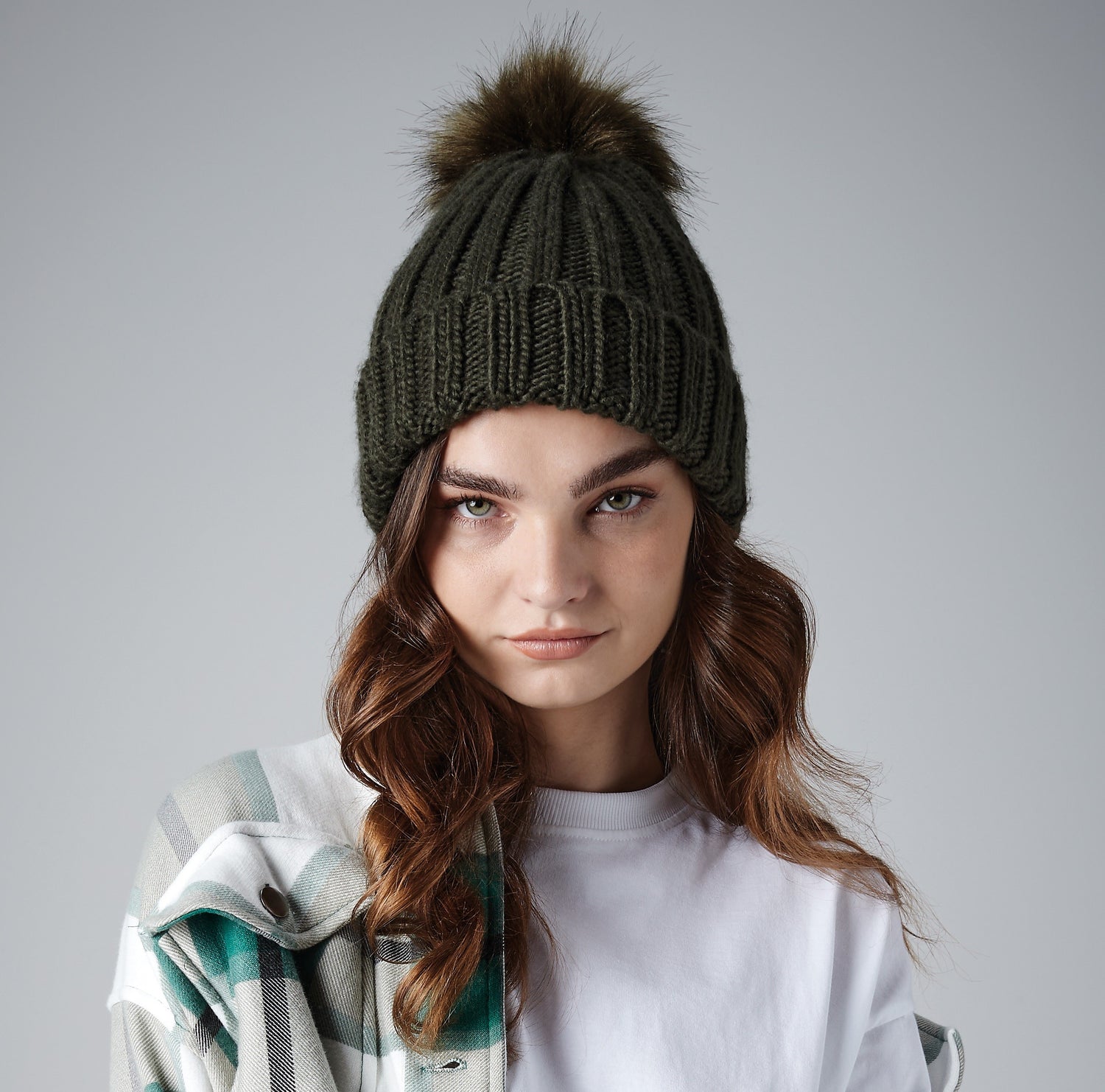 Verbier Fur Pom Pom Chunky Beanie | NAVY