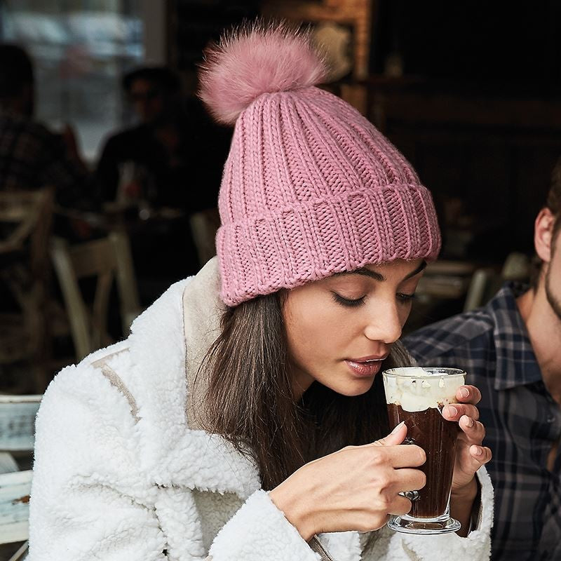 Verbier Fur Pom Pom Chunky Beanie | NAVY
