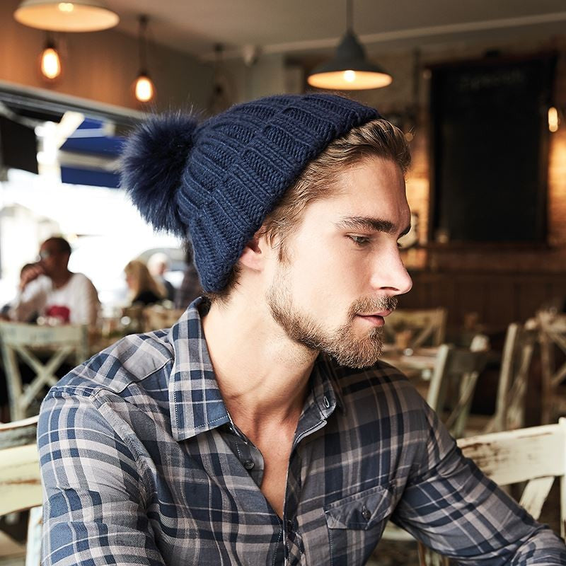 Verbier Fur Pom Pom Chunky Beanie | BLACK