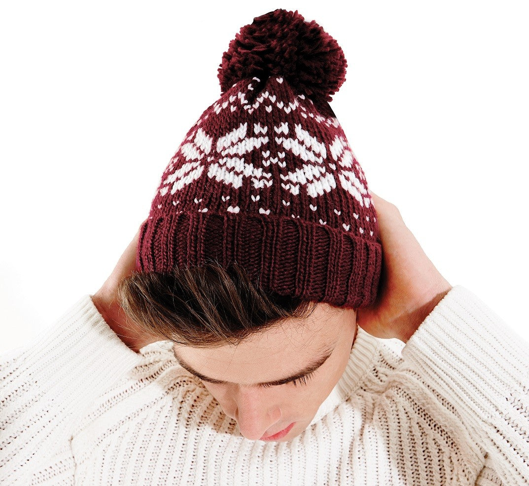 Fair Isle Snowstar Beanie | BURGUNDY/WHITE