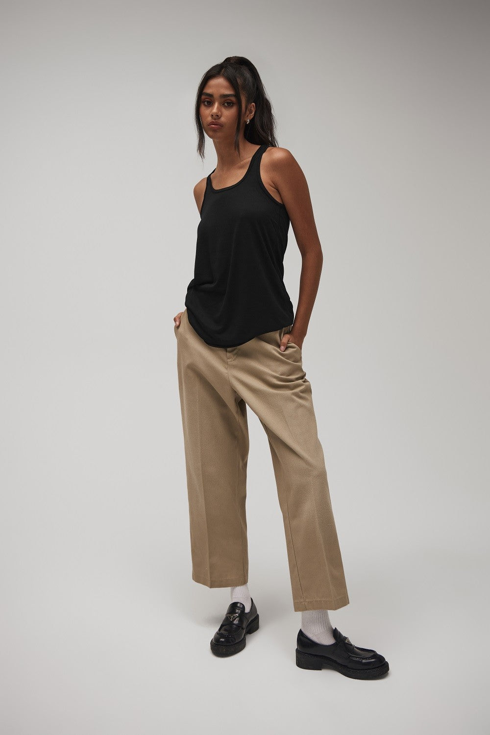 Flowy Racerback Tank Top | PEBBLE BROWN