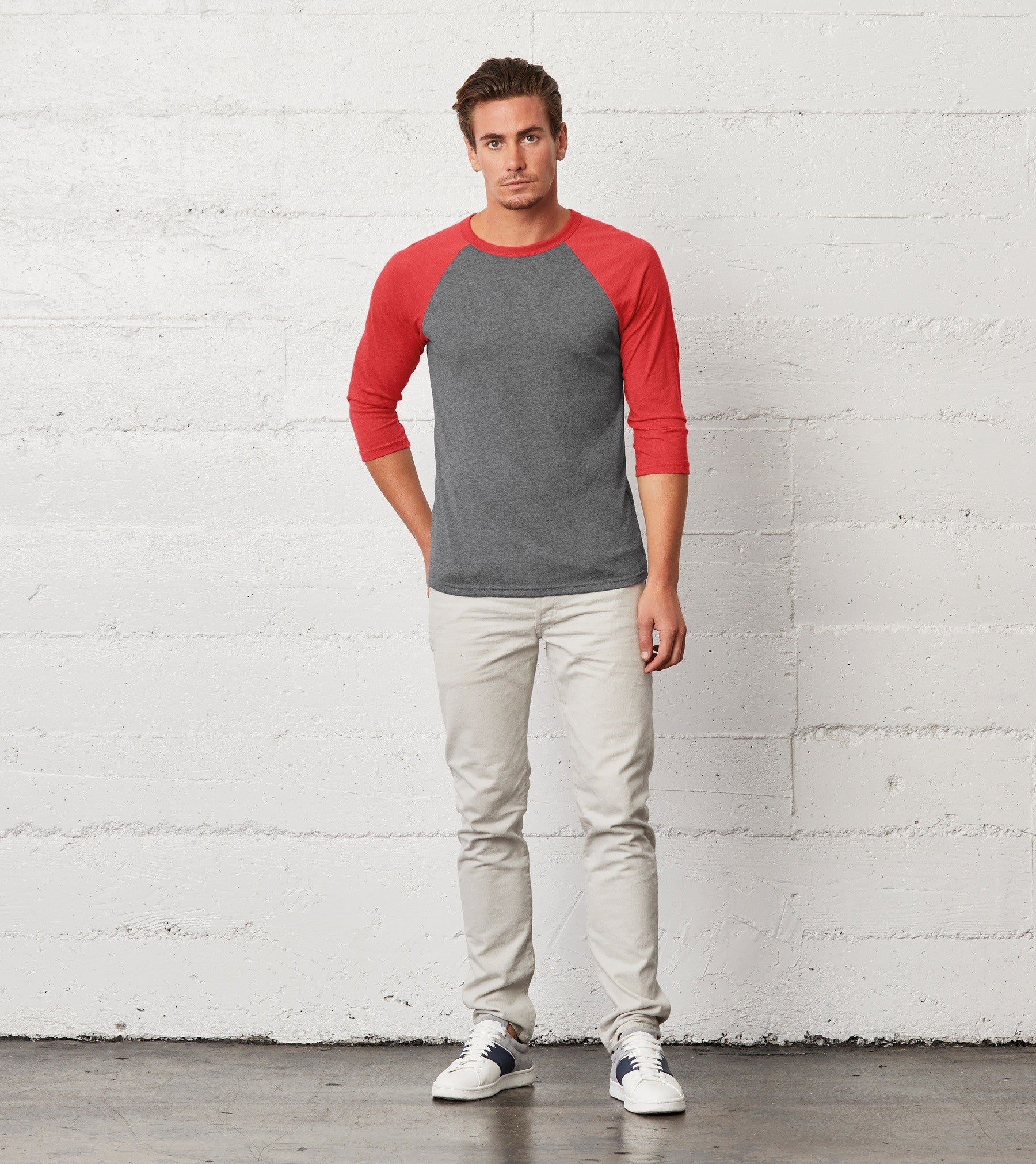 Tri-Blend 3/4 Sleeve Baseball T-Shirt | WHITE/DEEP HEATHER