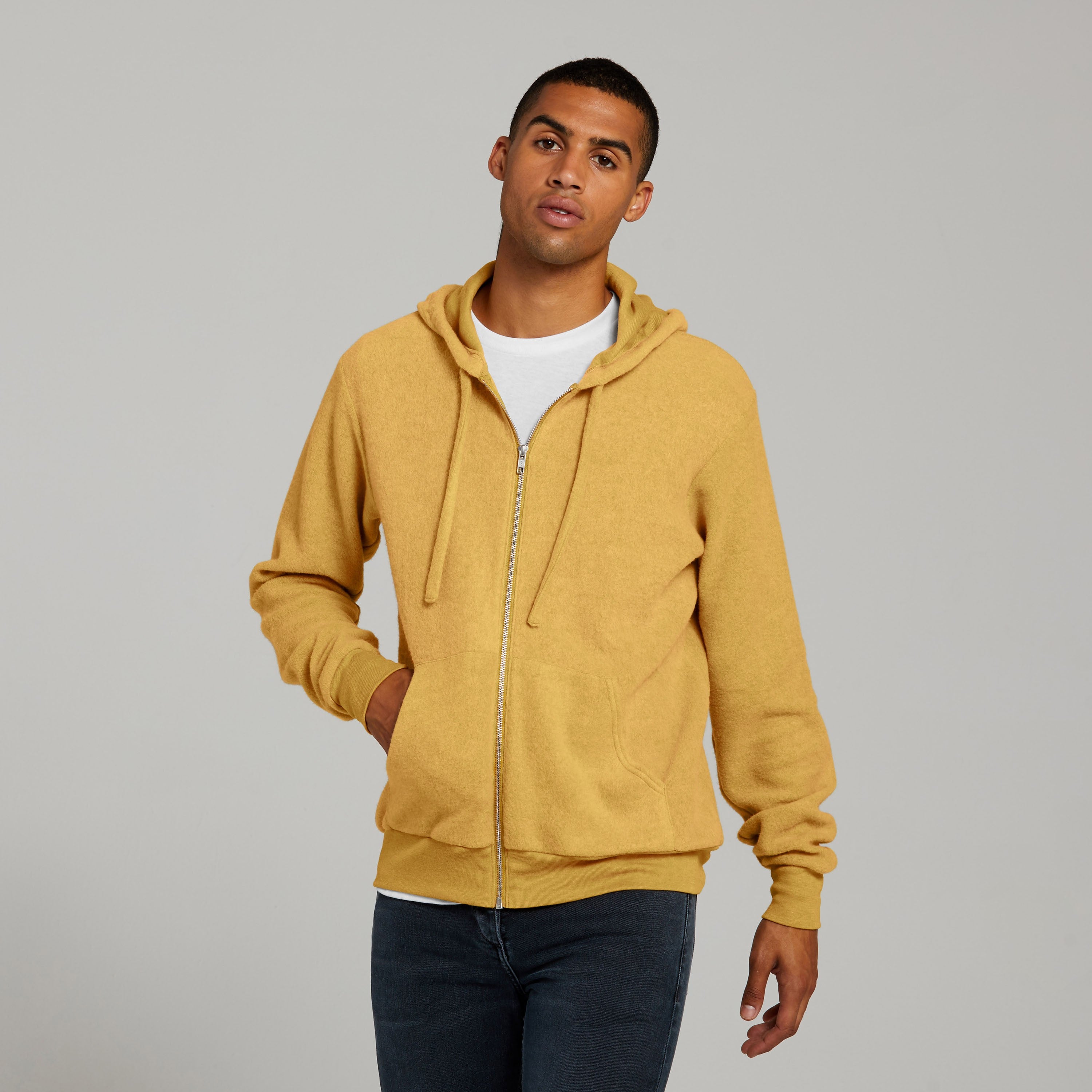 Unisex Sueded Fleece Full-Zip Hoodie | HEATHER MUSTARD