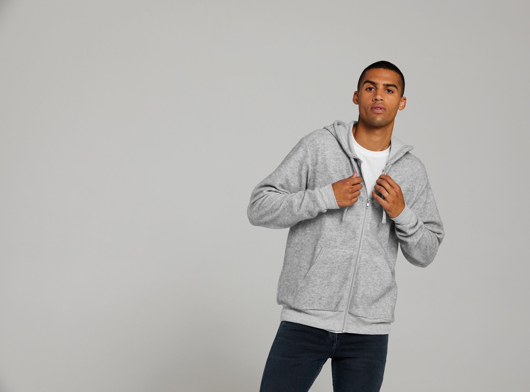 Unisex Sueded Fleece Full-Zip Hoodie | HEATHER OATMEAL
