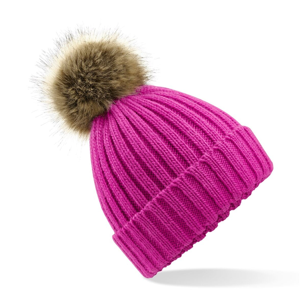 Fur Pom Pom Chunky Beanie | FUCHSIA