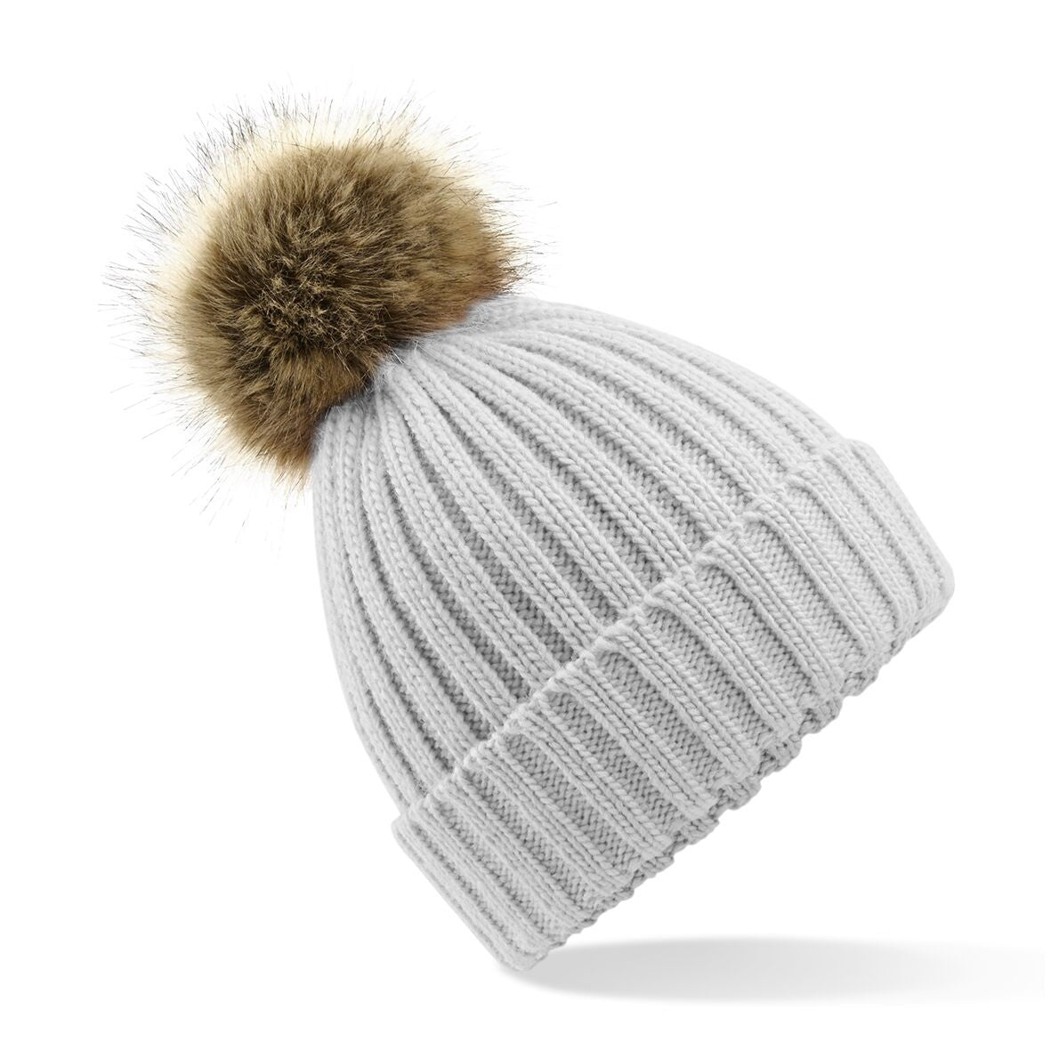 Fur Pom Pom Chunky Beanie | LIGHT GREY
