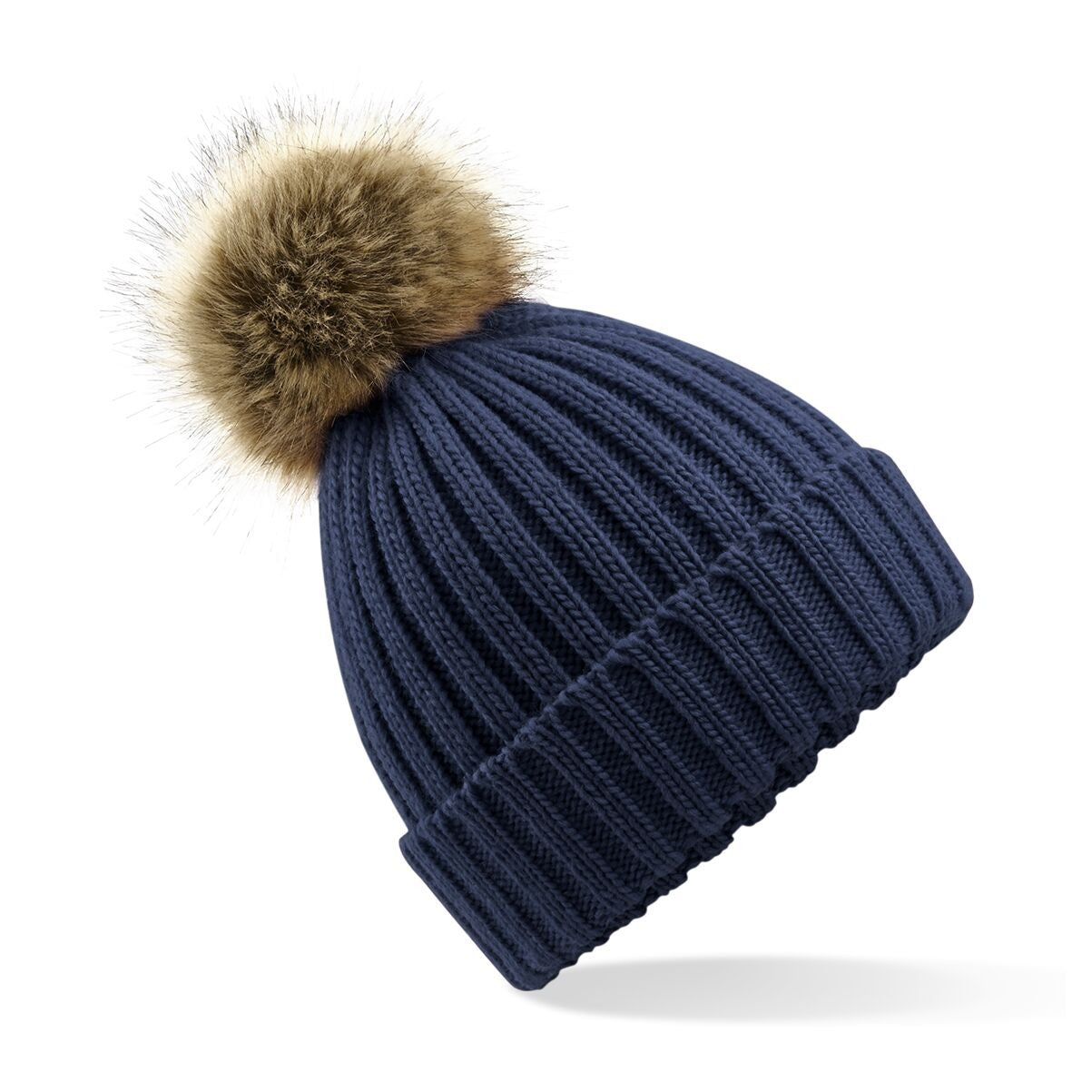 Fur Pom Pom Chunky Beanie | NAVY