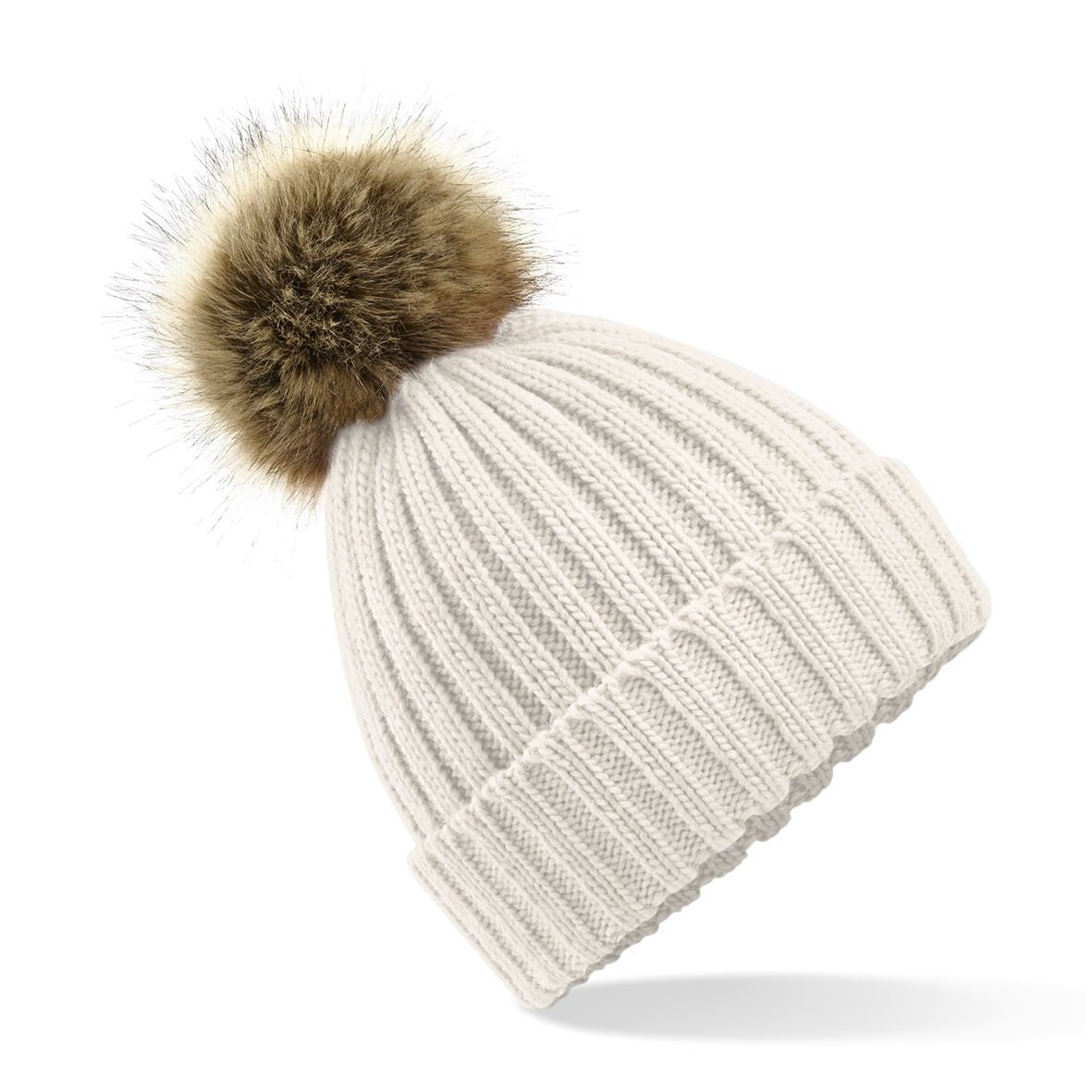 Fur Pom Pom Chunky Beanie | OATMEAL