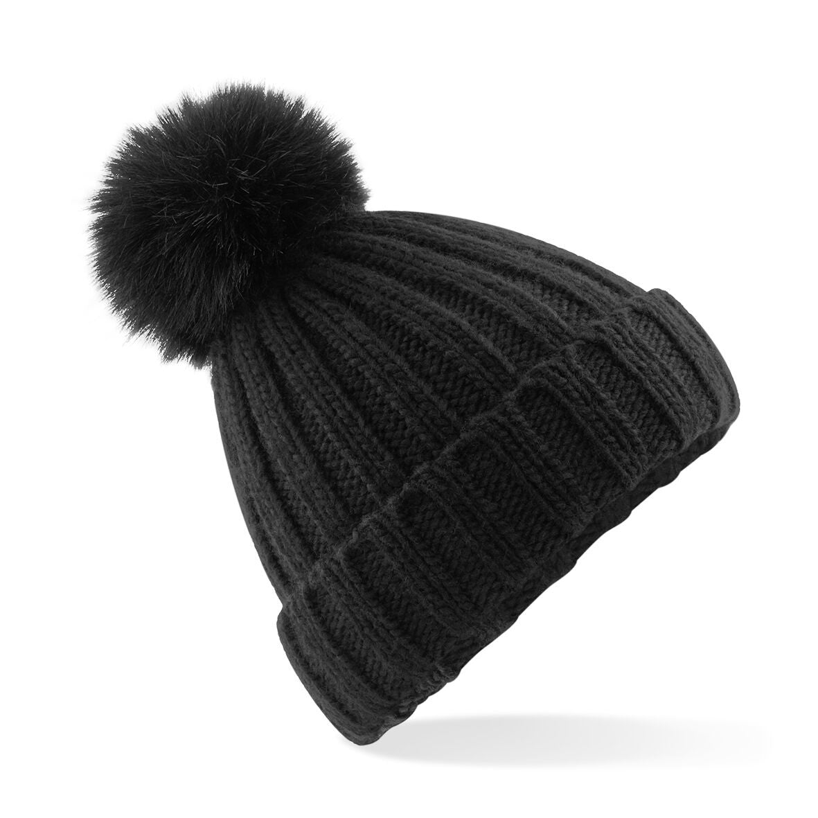 Verbier Fur Pom Pom Chunky Beanie | BLACK