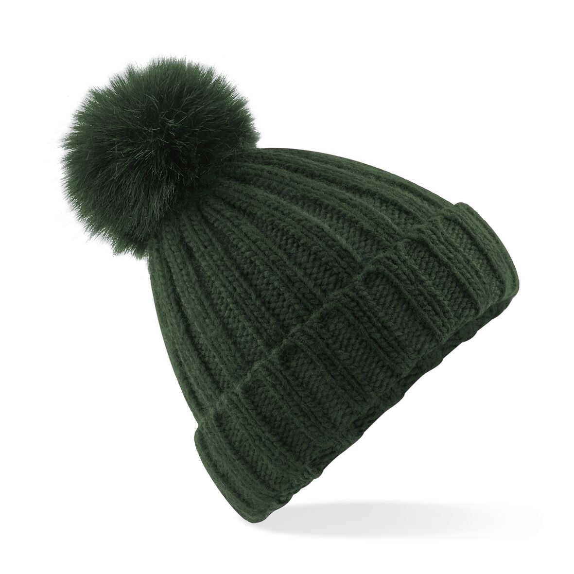 Verbier Fur Pom Pom Chunky Beanie | DARK OLIVE