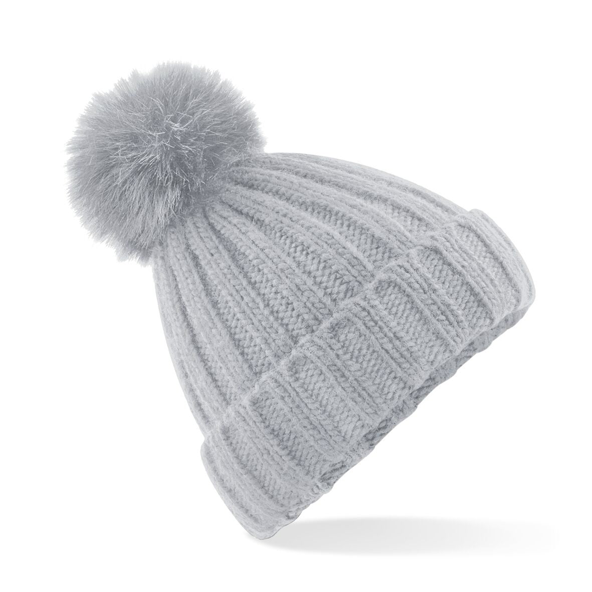 Verbier Fur Pom Pom Chunky Beanie | LIGHT GREY