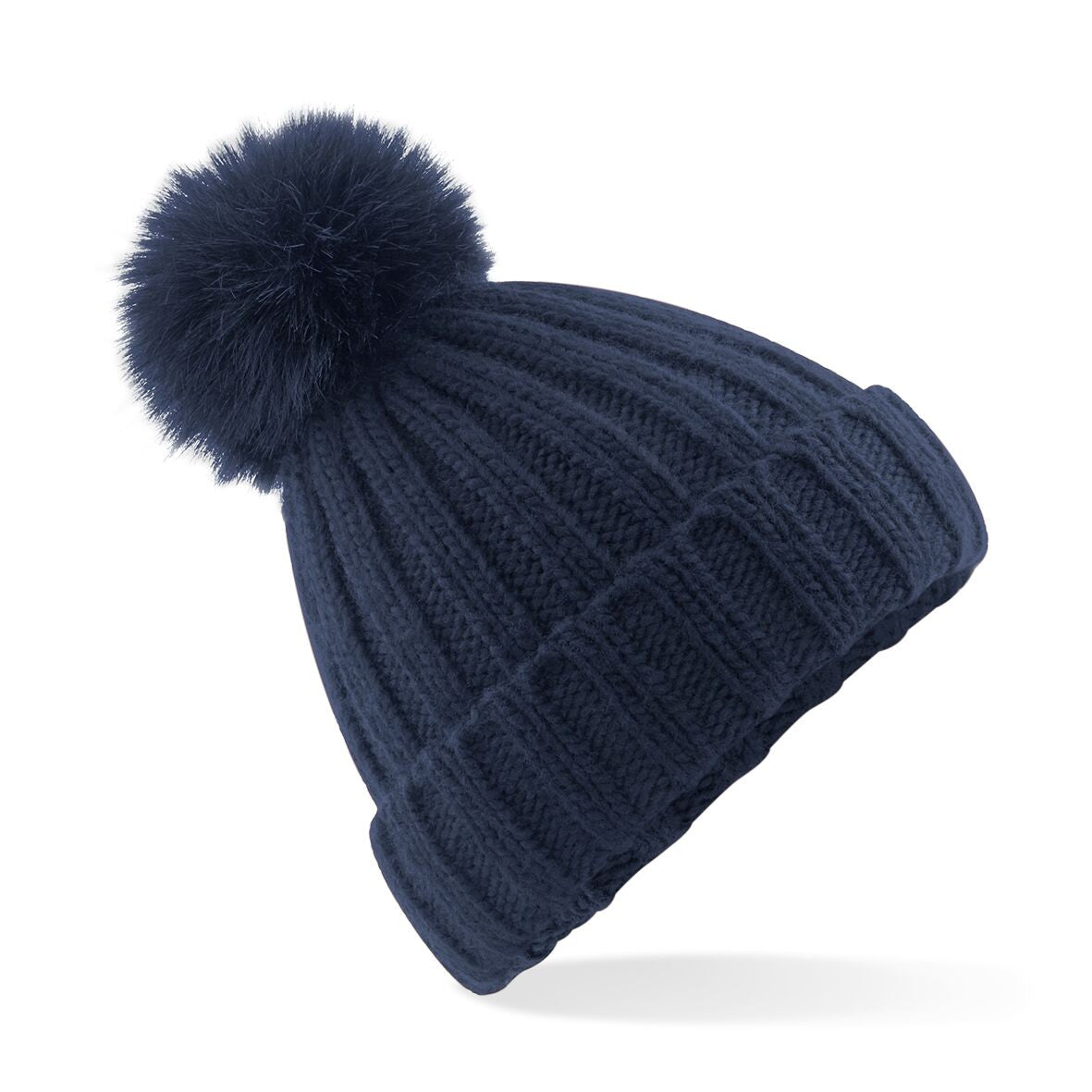 Verbier Fur Pom Pom Chunky Beanie | NAVY