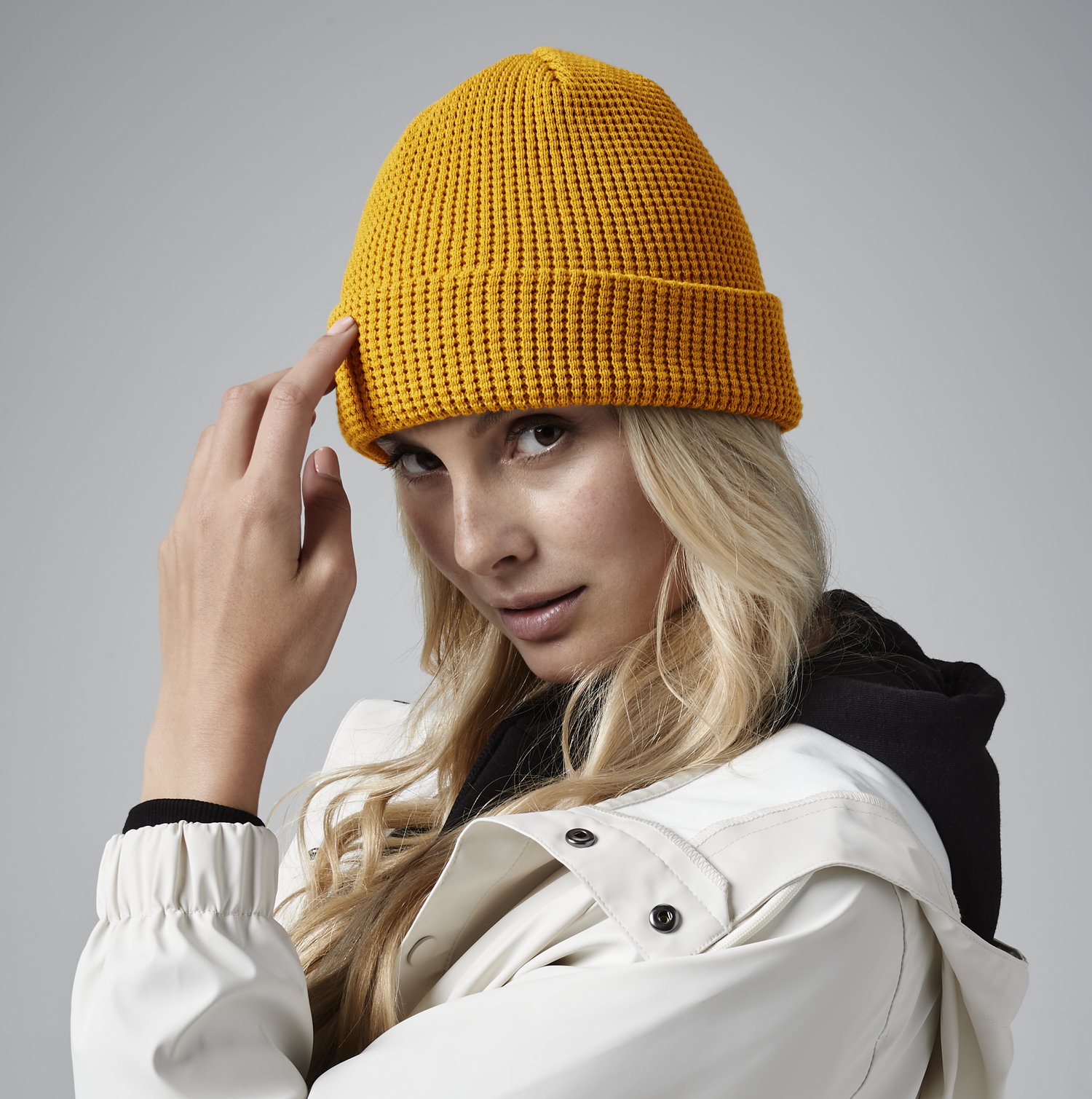 Organic Cotton Waffle Beanie | BLACK