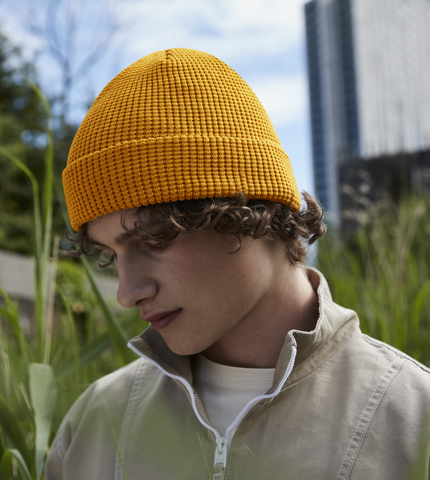Organic Cotton Waffle Beanie | OLIVE GREEN