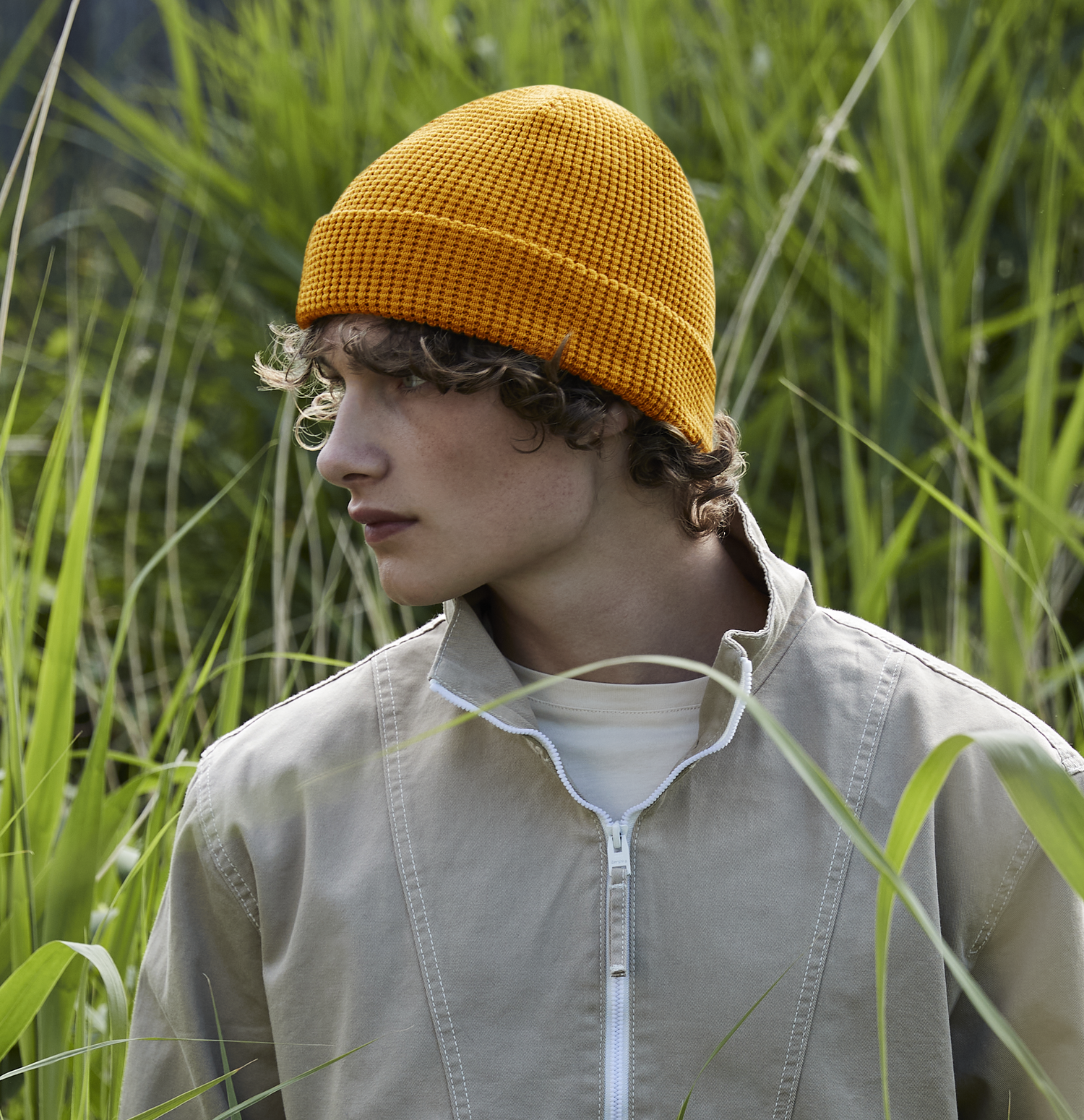 Organic Cotton Waffle Beanie | MUSTARD