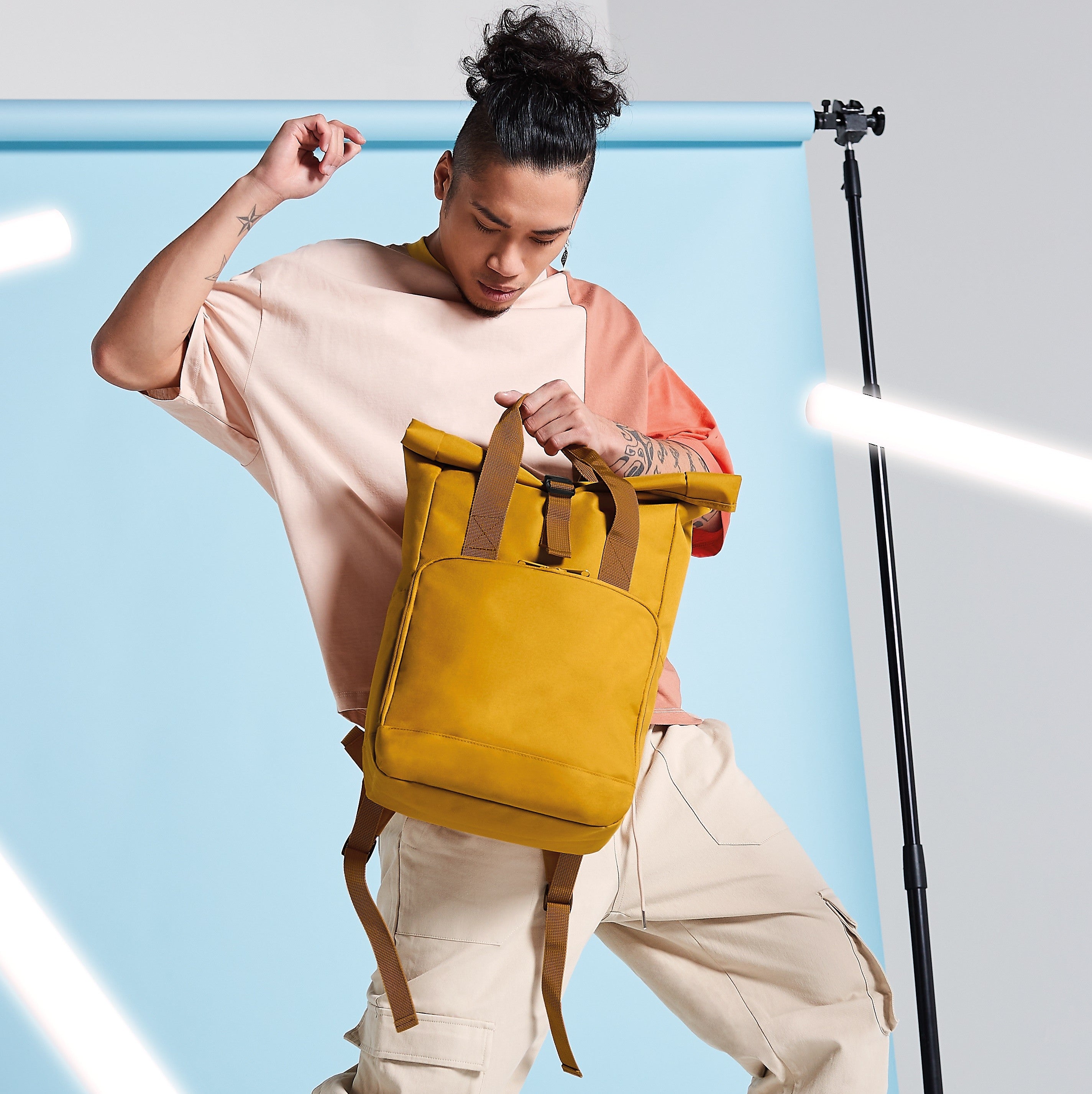 Twin Handle Roll-Top Backpack | LIGHT GREY