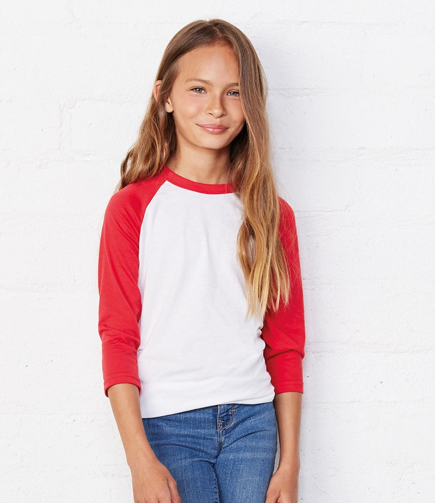Youth 3/4 Sleeve Baseball Tee | WHITE/HEATHER PEACH