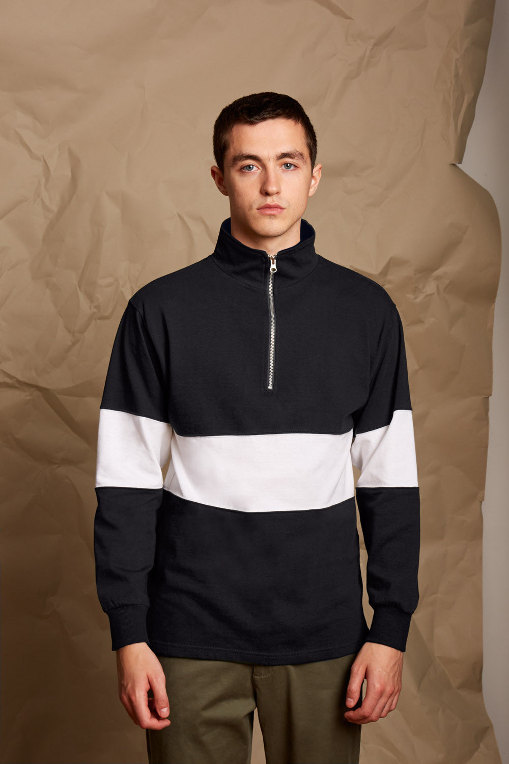 Panelled Quarter Zip | NAVY/WHITE
