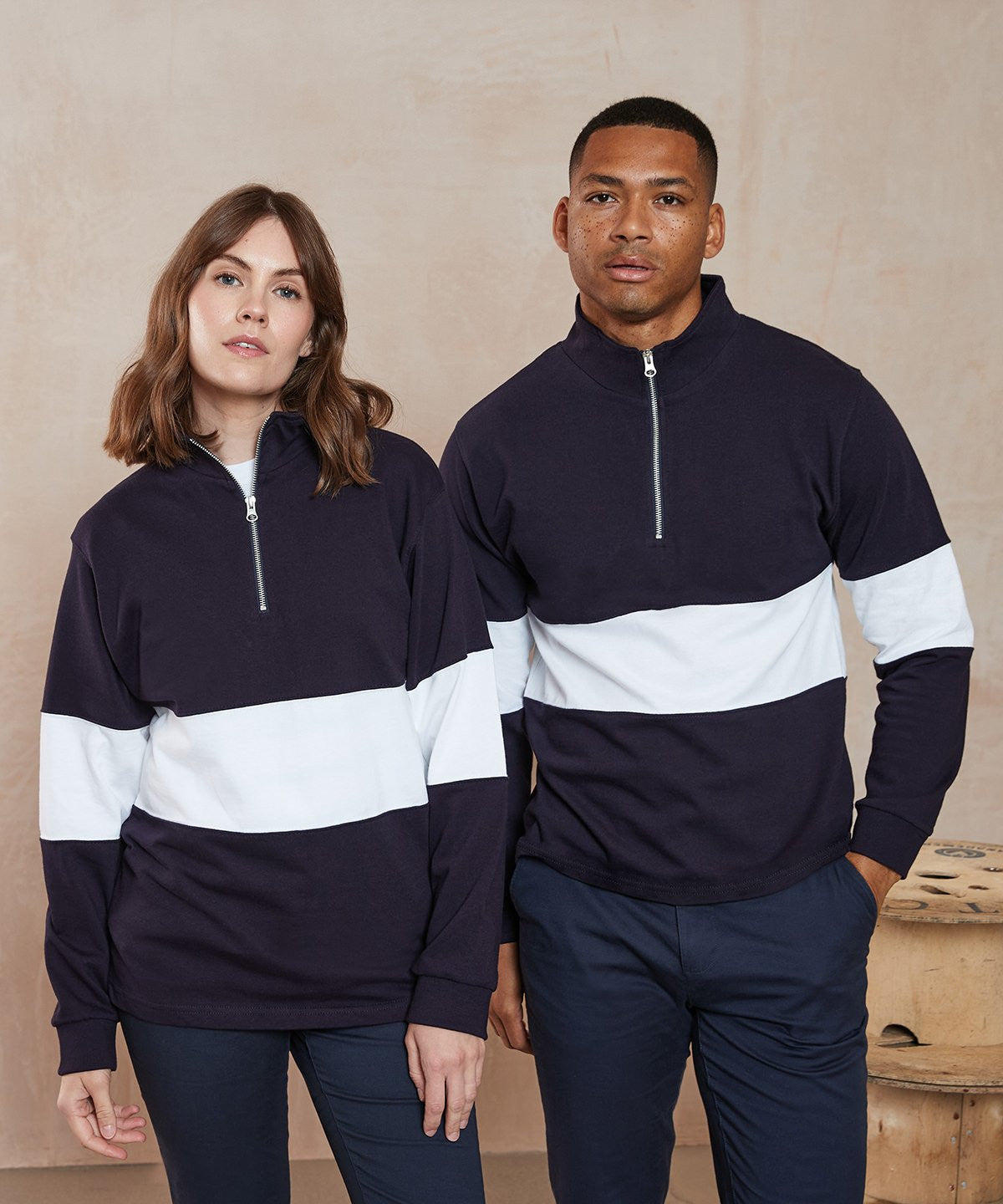 Panelled Quarter Zip | NAVY/WHITE